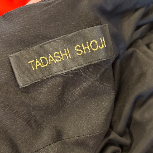 Tadashi Shoji Elegant Black Long Sleeve Gown draped mesh stretch dress - Picture 6 of 8